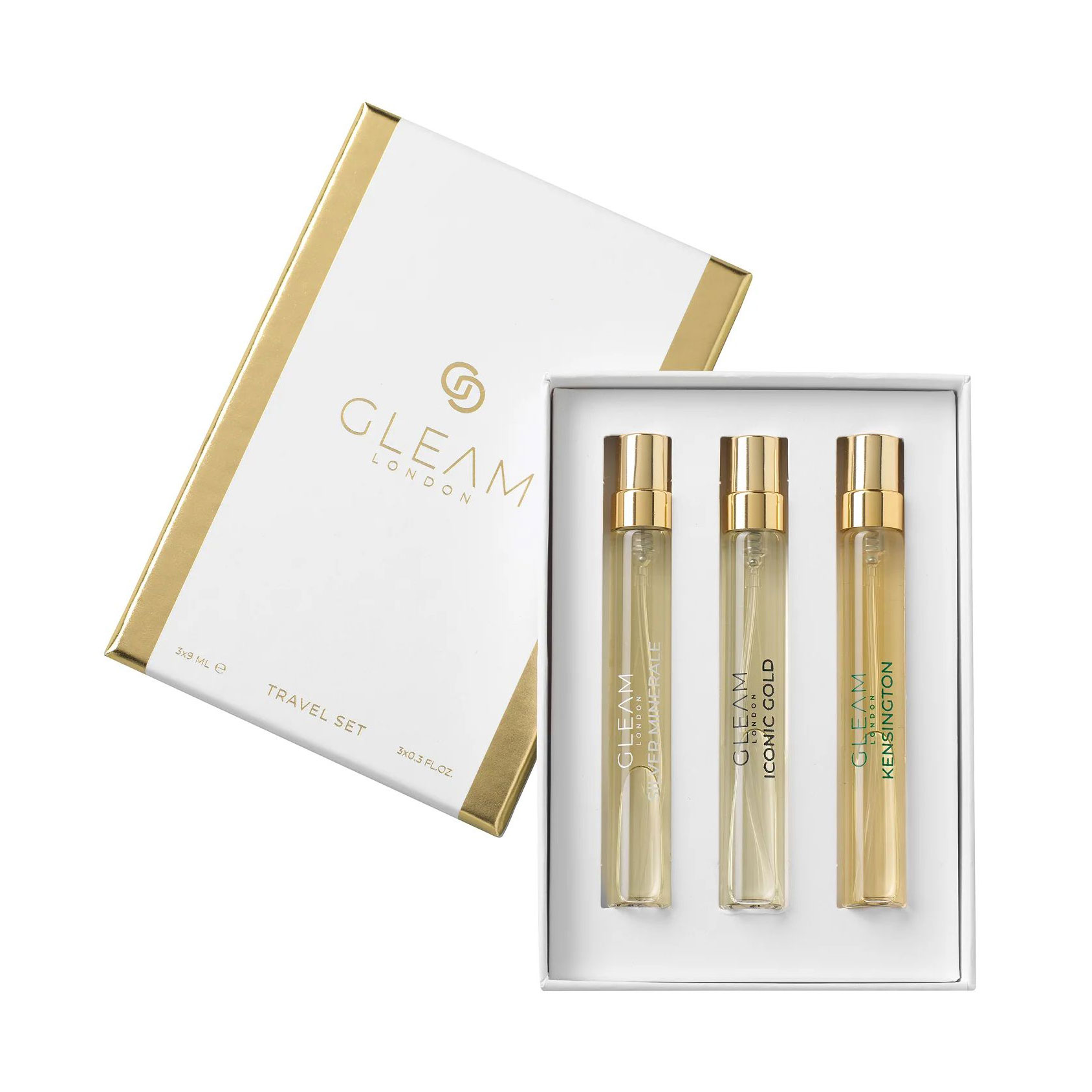 Парфумований набір унісекс Gleam Perfume London Calling (Kensington, 9 мл + Iconic Gold, 9 мл + Silver Minerale, 9 мл)